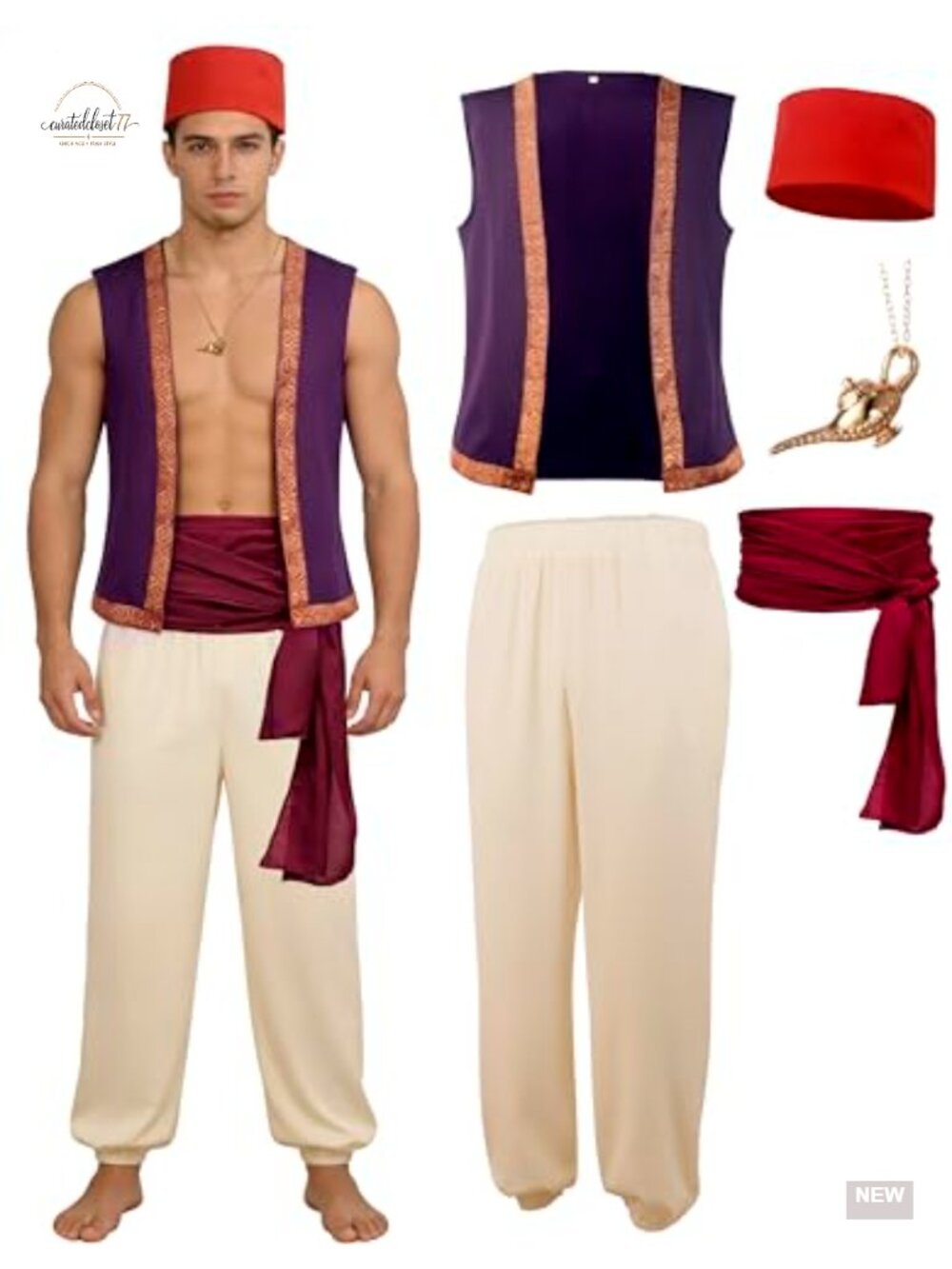 Mens Arabian Prince Costume Set Embroidered Vest Harem Pants Halloween Cosplay